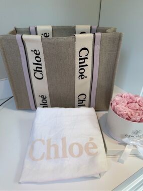 New Chloe Woody Large Tote with lilac Trim COA Dusty